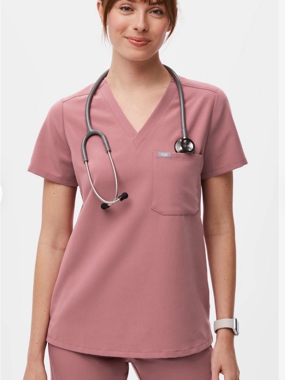 NWOT Figs Catarina V-Neck Medical Scrub Top in Mauve